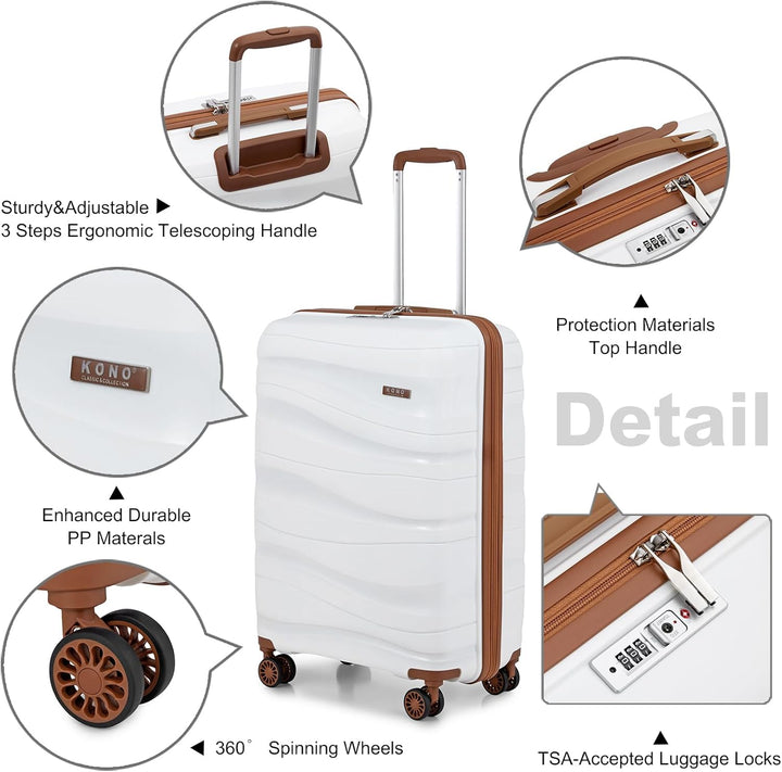 KONO Koffer Trolley Reisekoffer Mittelgross Leicht Hartschalenkoffer mit TSA Schloss Zwillingsrollen