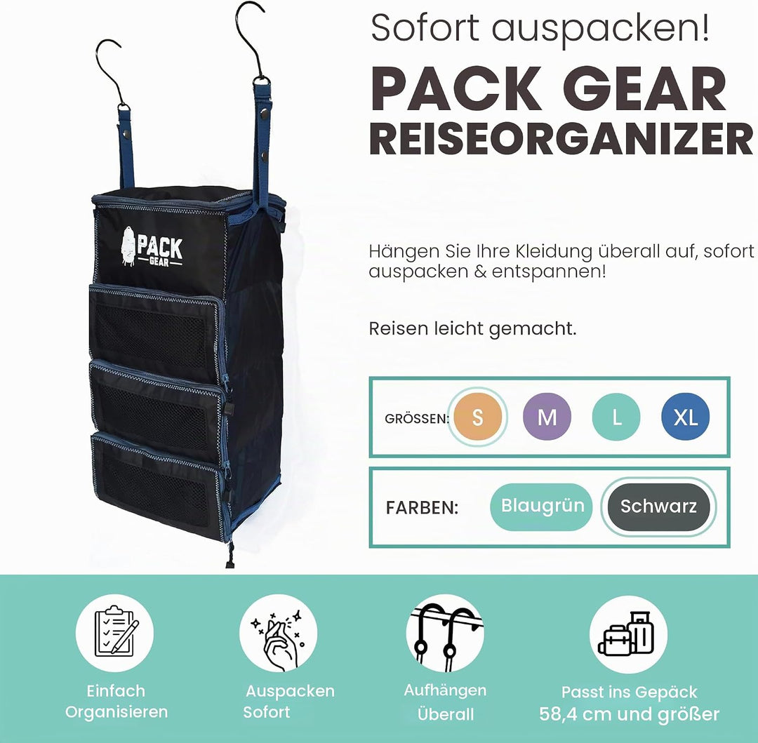 Pack Gear Hängekoffer-Organizer, Standard-Gepäck-Organizer zum Aufhängen, passt in jeden Handgepäck-