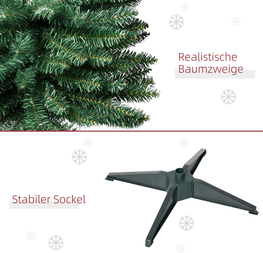 HOMCOM Künstlicher Weihnachtsbaum 1,8 m, Schmaler Christbaum mit Ständer, 390 Äste, Zerlegbar, Weihn