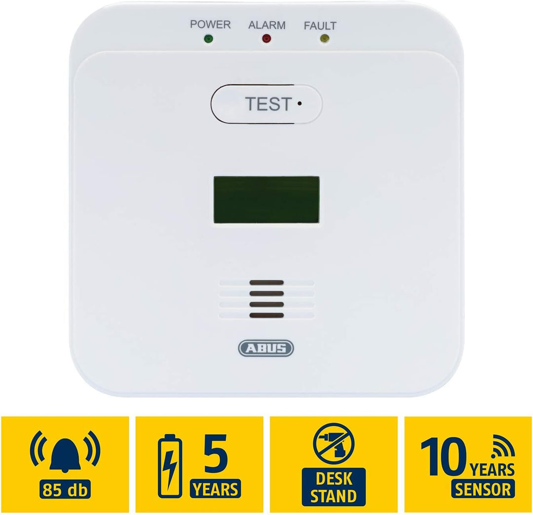 ABUS Kohlenmonoxid-Warnmelder COWM510 - Weiss &amp; Mini-Rauchmelder GRWM30600 mit 10-Jahres-Batterie -