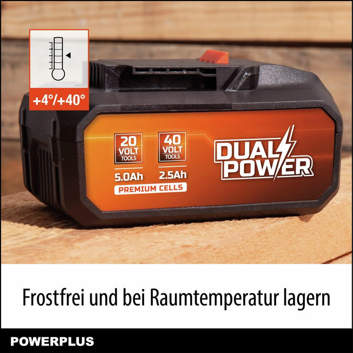 Powerplus Akku 2x20V 5.0/2.5Ah, für alle Powertools und Gartengeräte des Dual Power Sortiment und ka
