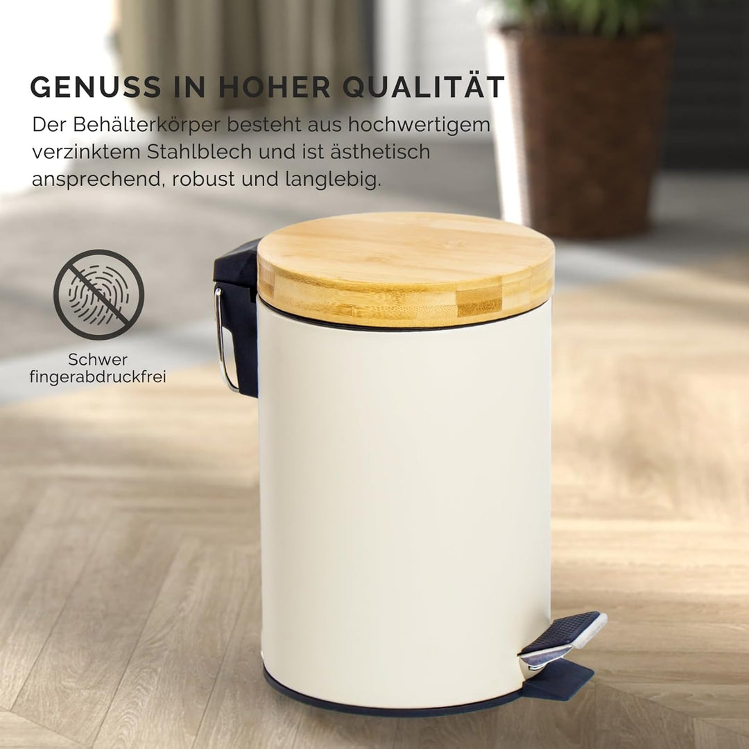 3L Mülleimer Bad mit Bambusdeckel, Kosmetikeimer mit Absenkautomatik (Soft Close), Badezimmer eimer,