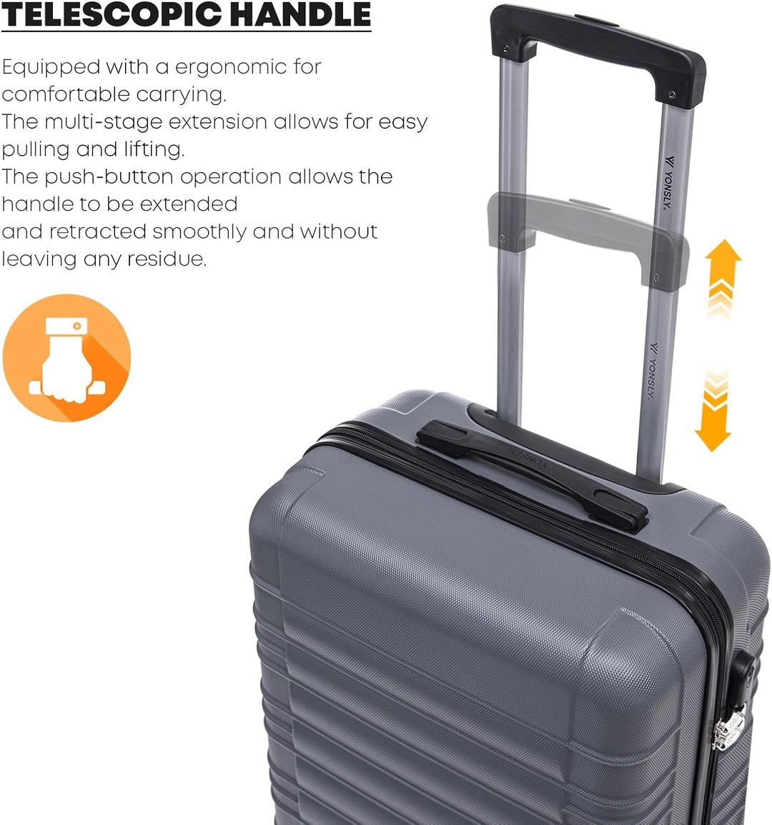 Koffer Suitcase S Grau, Trolley Reisekoffer, Kabinenkoffer Rollkoffer Handgepäck mit 4 Rollen 360°,
