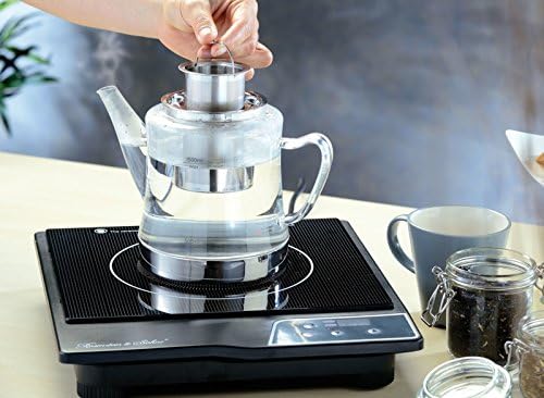 Rosenstein &amp; Söhne Teekocher: 2in1-Glas-Teebereiter &amp; Teekanne für alle Herde, auch Induktion, 1,5 l