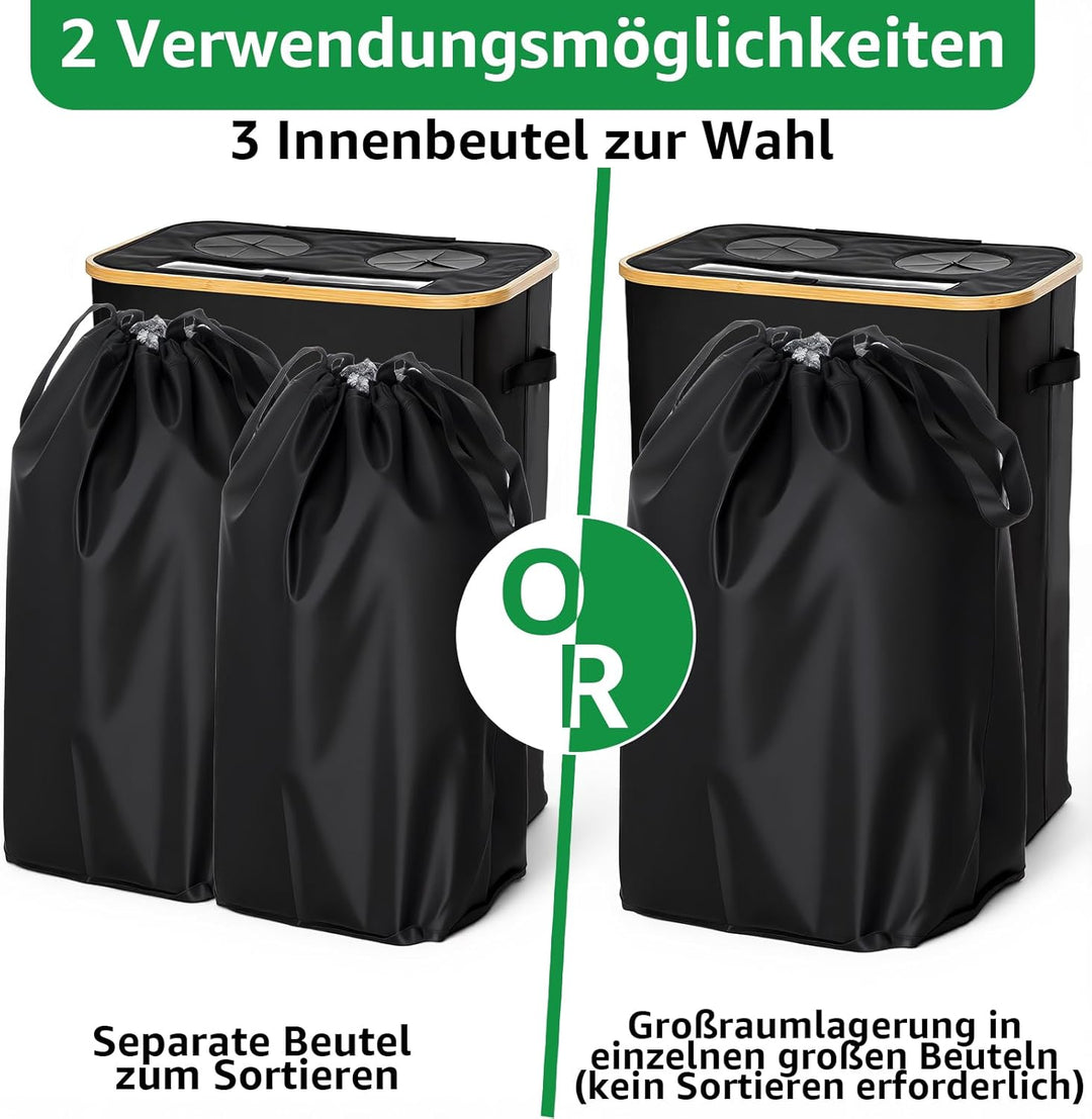 GARPROVM 160L Pfandflaschen Sammelbehälter, 2 Fächer Flaschensammler mit Doppel Silikonloch Sichtfen