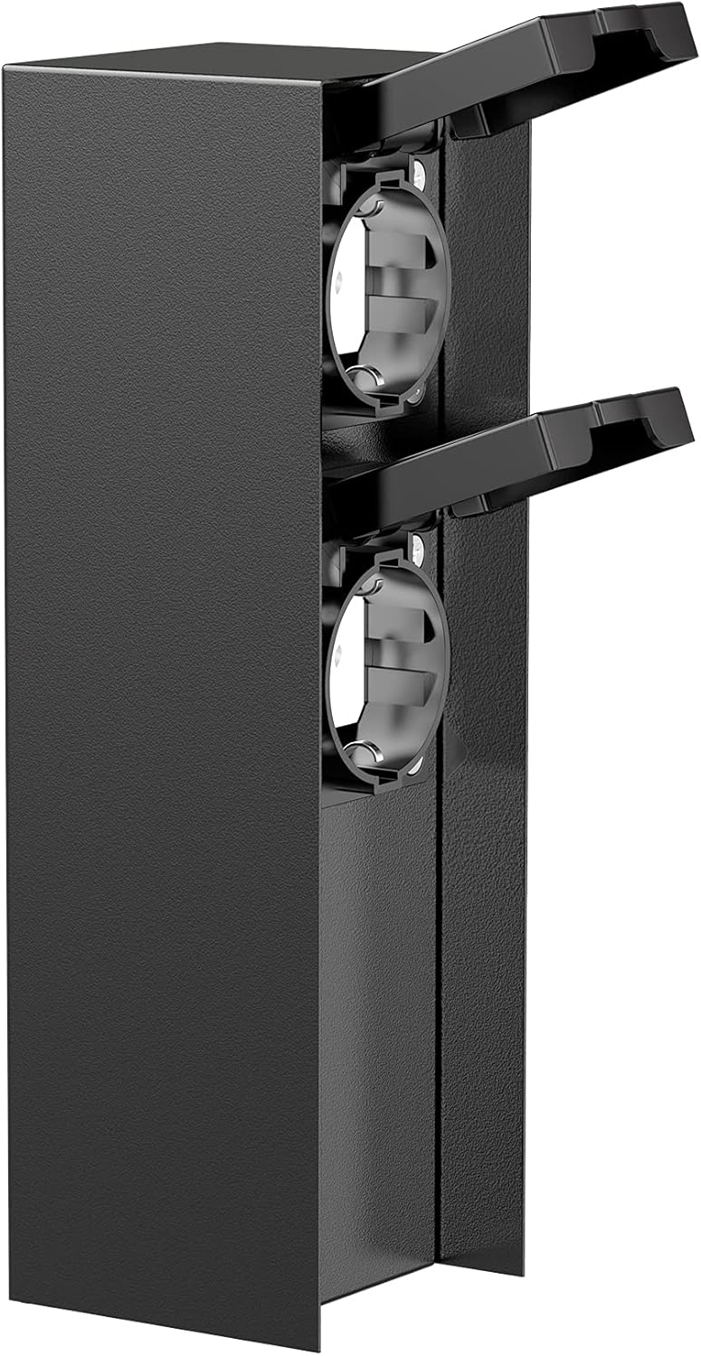 ledscom.de Garten-Steckdosen-Säule POMI mit Erdspiess für aussen, IP44, 2-Fach, schwarz, eckig, 23cm