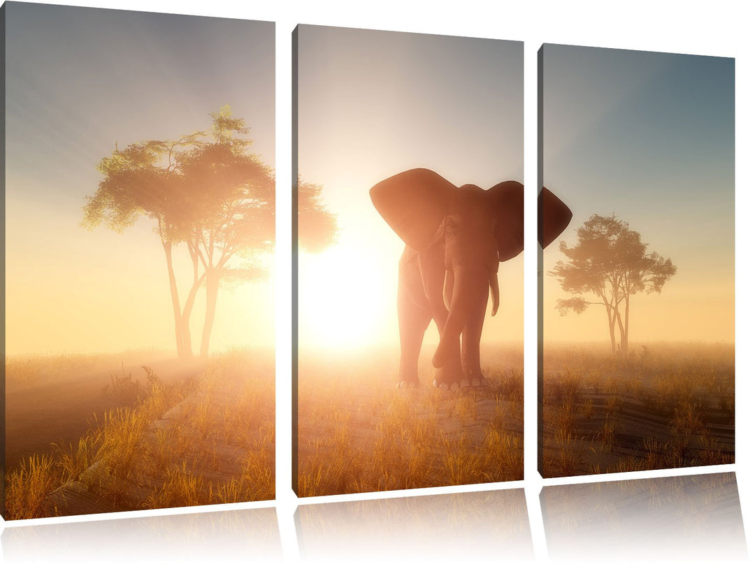 Pixxprint Elefant in der Wüste als Leinwandbild/Grösse: 3 Teilig (120x80) / Wandbild/Kunstdruck/fert