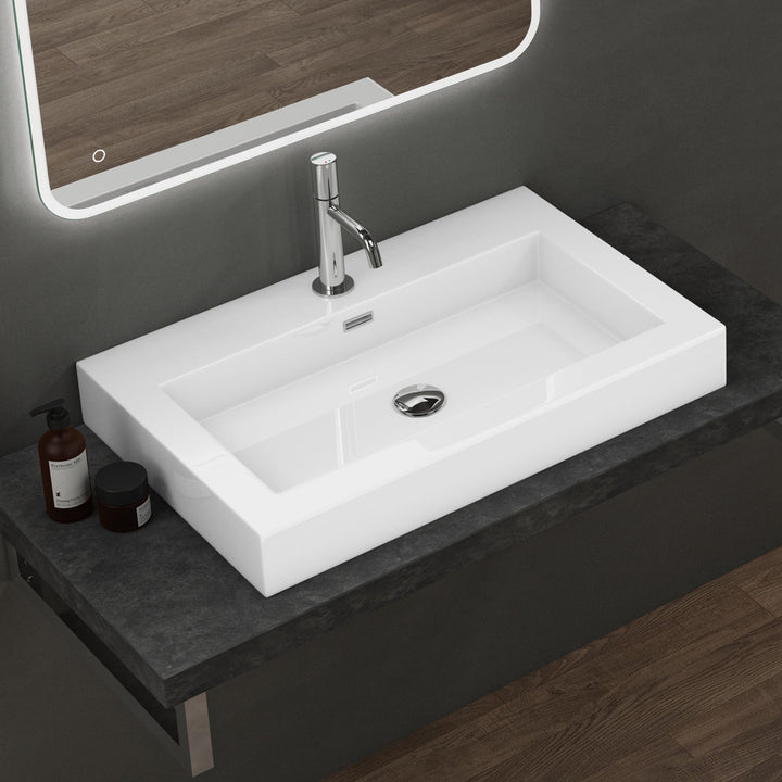 doporro Waschbecken 73x48x10cm Aufsatzwaschbecken Weiss aus mineralguss Gussmarmor Waschtisch Coloss