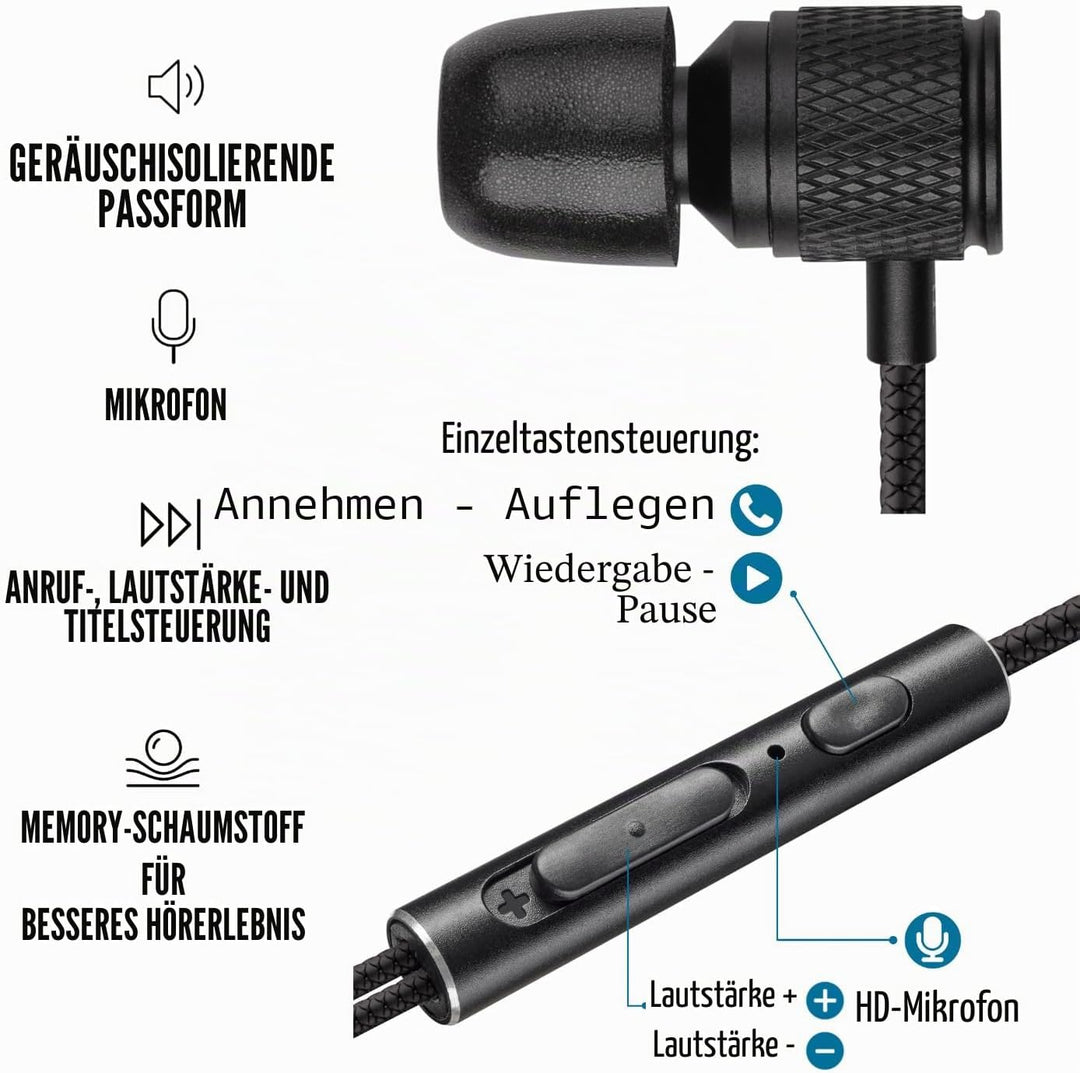 LUDOS Ultra Kopfhörer In Ear Ohrhörer mit Kabel und Mikrofon, Kristallklarer Klang, Ausgewogene Höhe