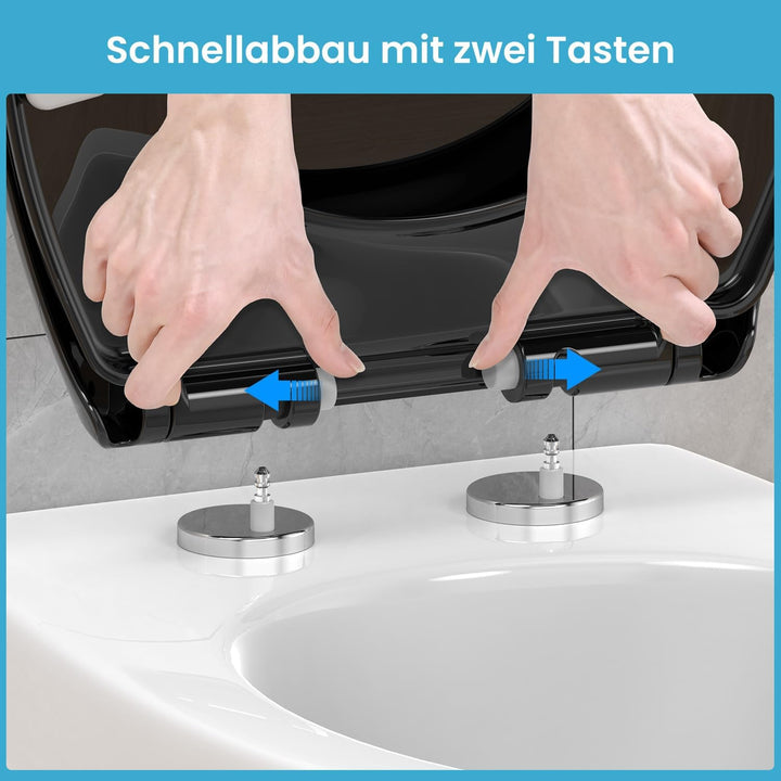 WC Sitz mit absenkautomatik Oval, Toilettendeckel Schwarz mit Quick-Release Funktion, Klobrille, Klo