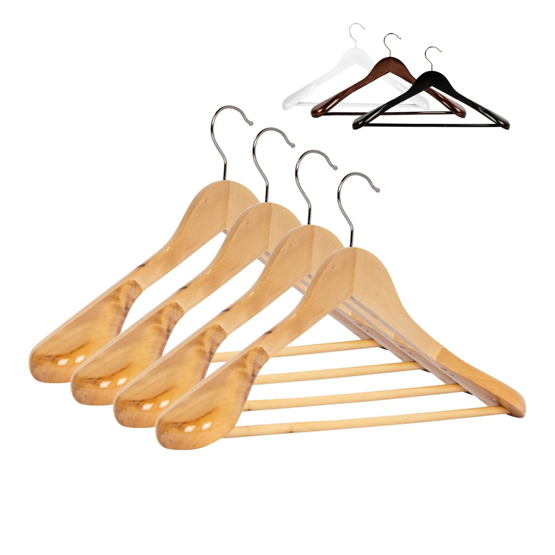 10 x Anzugbügel Jackenbügel Kleiderbügel Holz Natur | Sakkobügel | 44,5 cm | 360° drehbarer Haken |