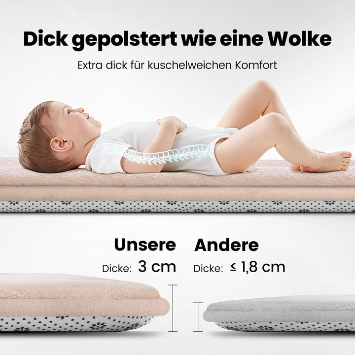 Krabbelmatte Baby 127×127cm, 3cm Dicke Schaumstoff Spielmatte, Ultraweiche Stütze und Plüschiges Gef