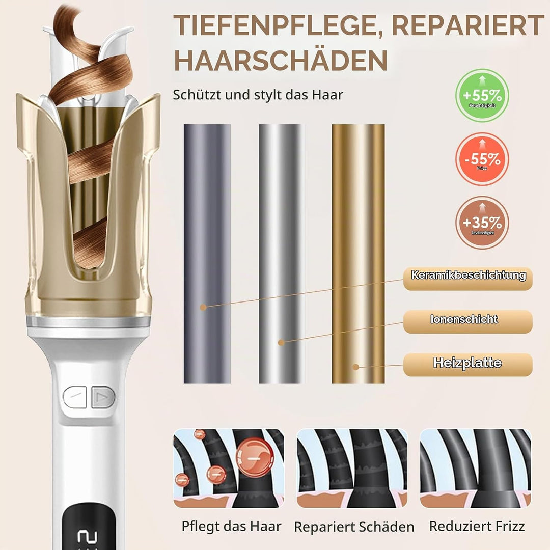 Lockenstab Automatisch Professioneller, Curling Iron, Rotierender Anti-Verbrühungs-Keramik-Lockensta