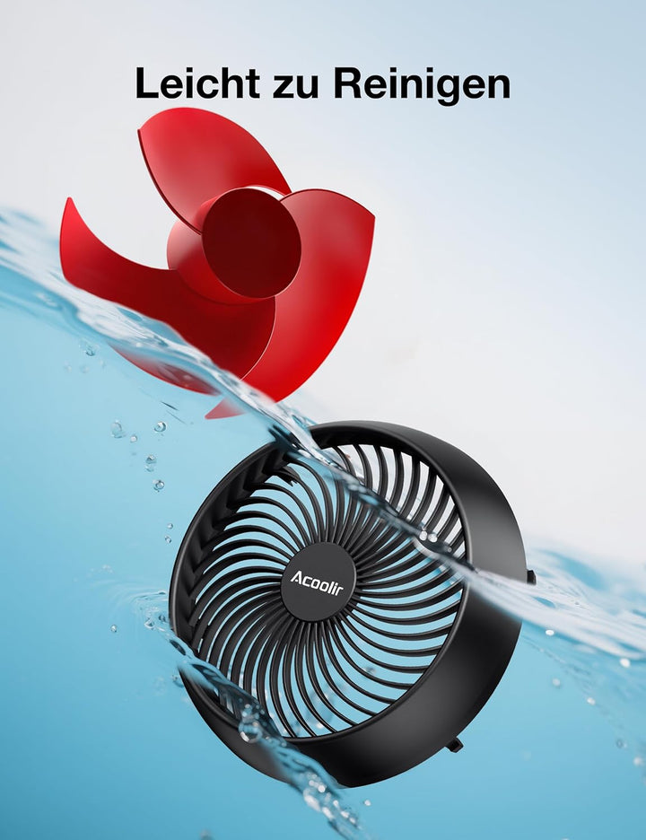 Acoolir Ventilator Leise, 24dB Ultra Powerful Tischventilator, 100° & 70° Oszillation, 3 Geschwindig
