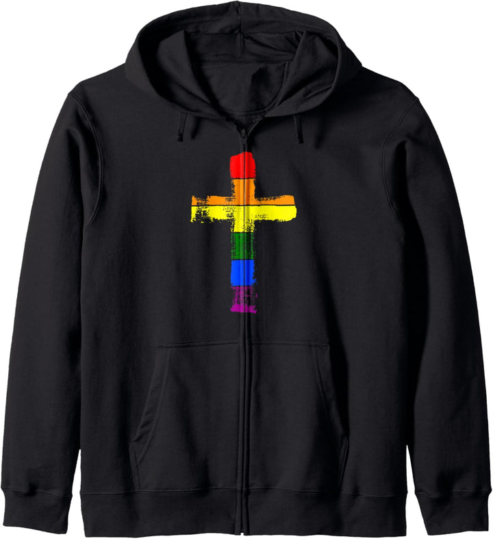 Kreuz in Regenbogenfarben, Gay Pride, christlich religiös Kapuzenjacke