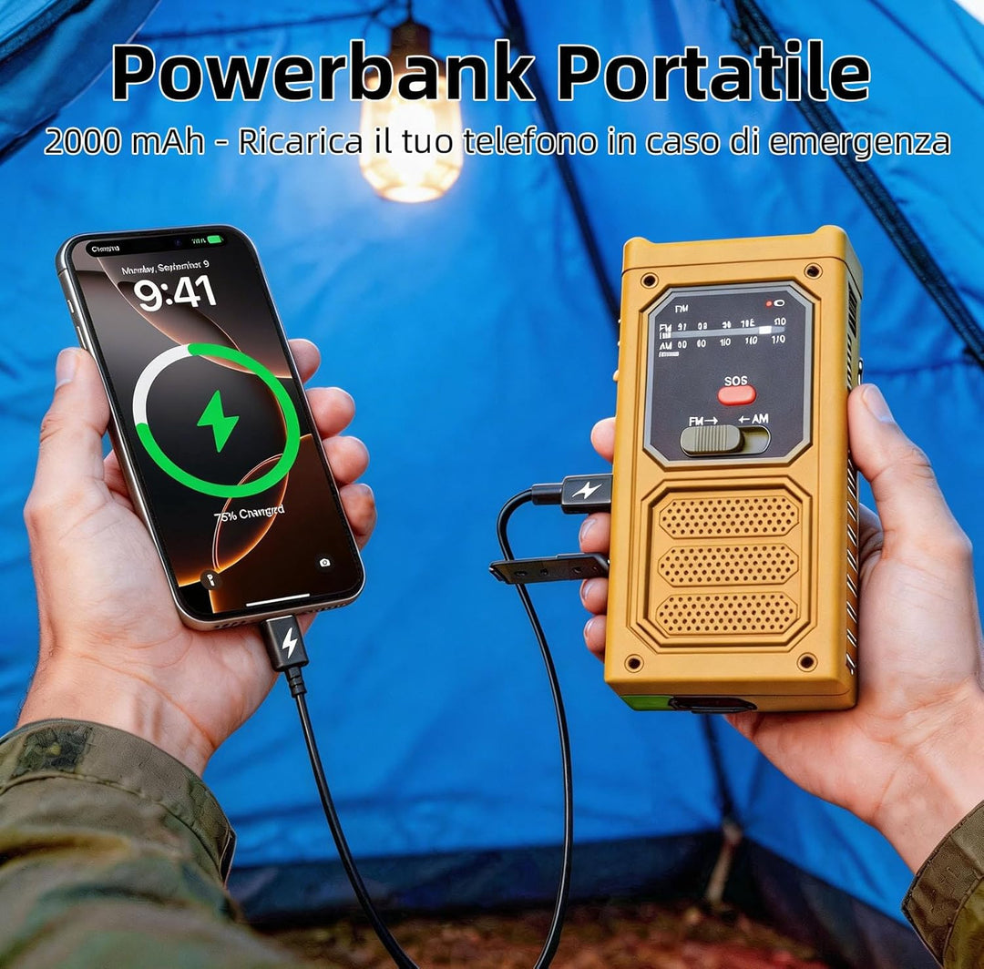 Notfall-Solarradio, Tragbare Kurbelradio mit SOS-Alarm, LED-Taschenlampe, AM/FM Notfallradio mit 200