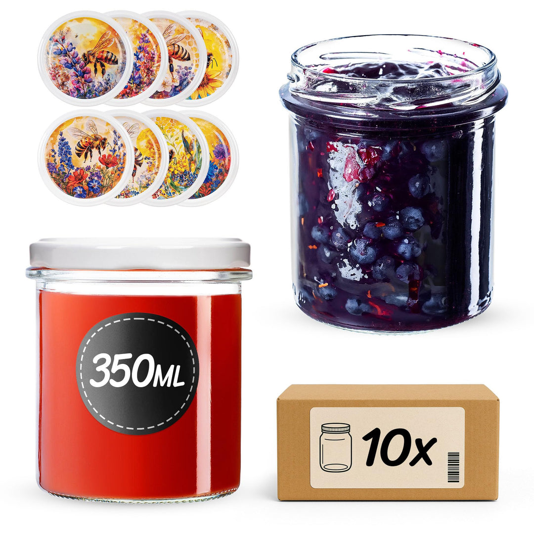 KADAX 10er Set Marmeladengläser 350ml TO82 Bunte Biene, Einmachgläser Vorratsgläser Mason Jar mit Sc