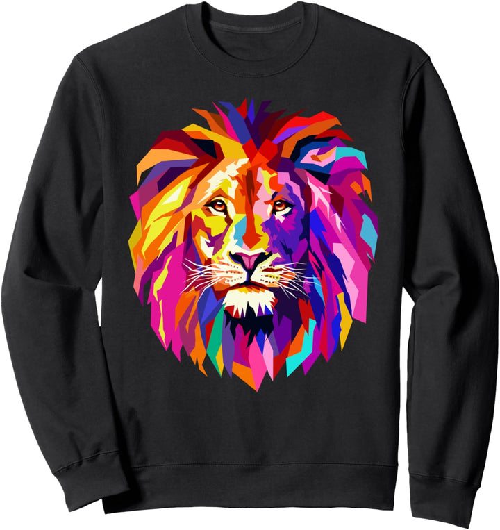 Cooles Löwenkopf-Design mit hellem buntem Sweatshirt