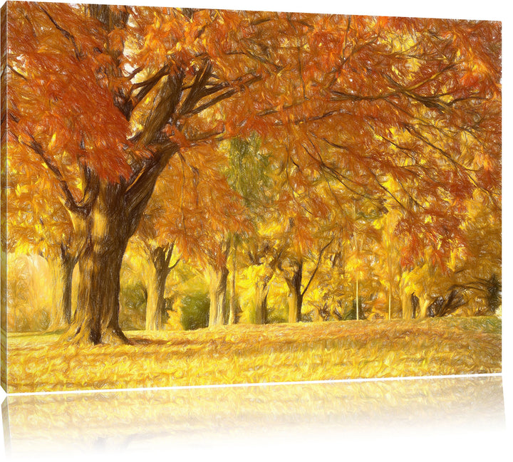Pixxprint schöne Herbstlandschaft Kunst Buntstift Effekt, Format: 100x70 auf Leinwand, 100x70