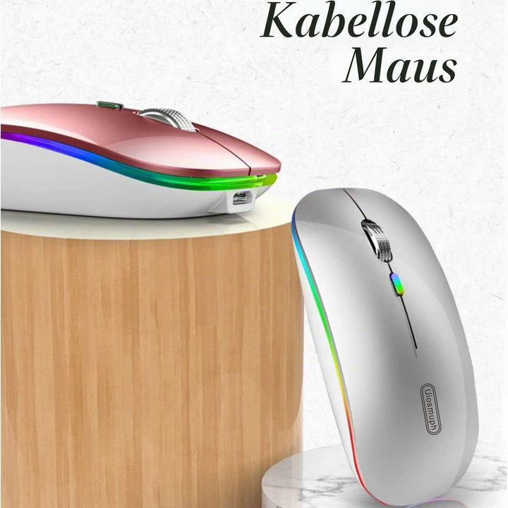 Uiosmuph Bluetooth Maus Kabellose, LED Funkmaus wiederaufladbar Leise Wireless Mouse 2.4GHz Kabellos