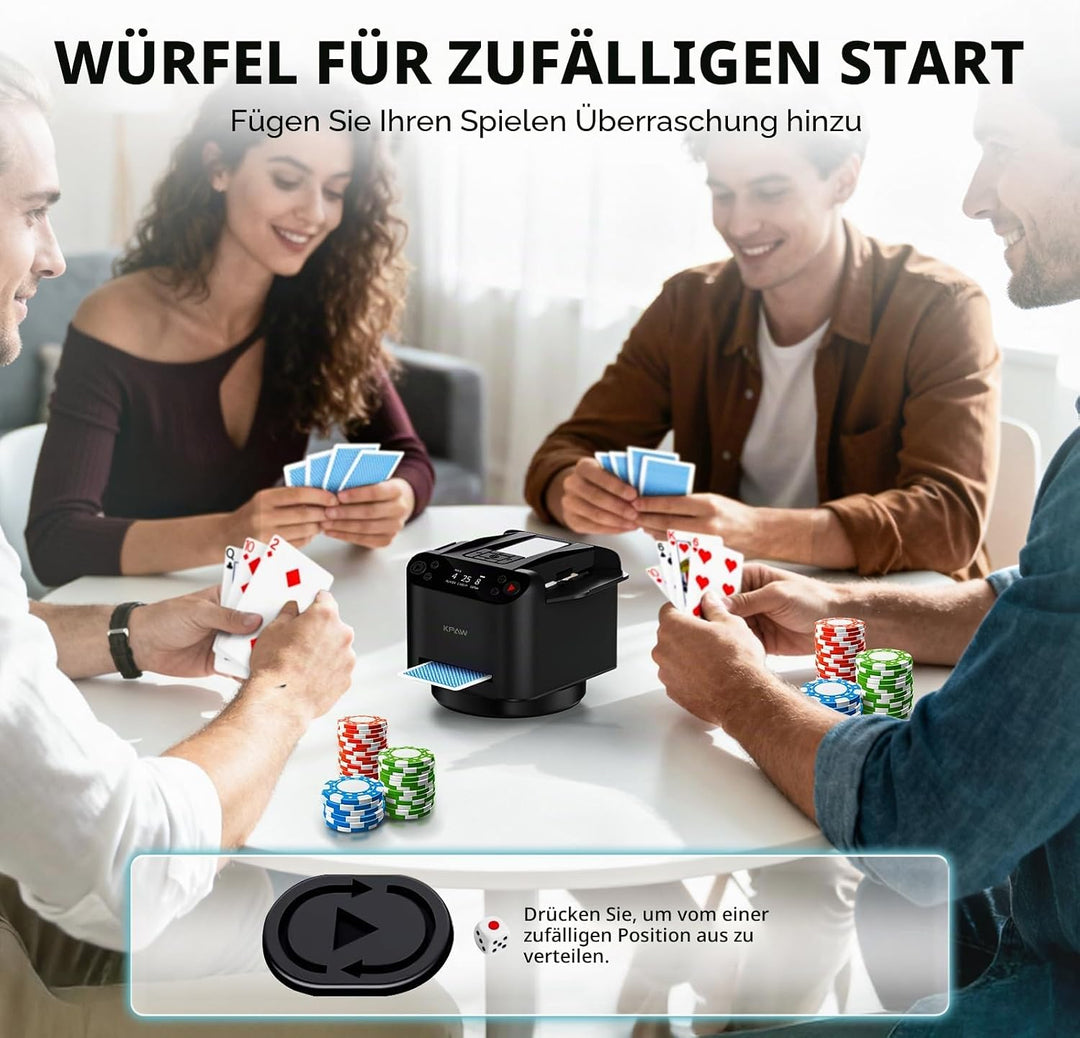 Kartenmischmaschine mit Austeilen, 360° Drehung für 1–2 Decks, mit 4 Fernbedienungen, Automatischer