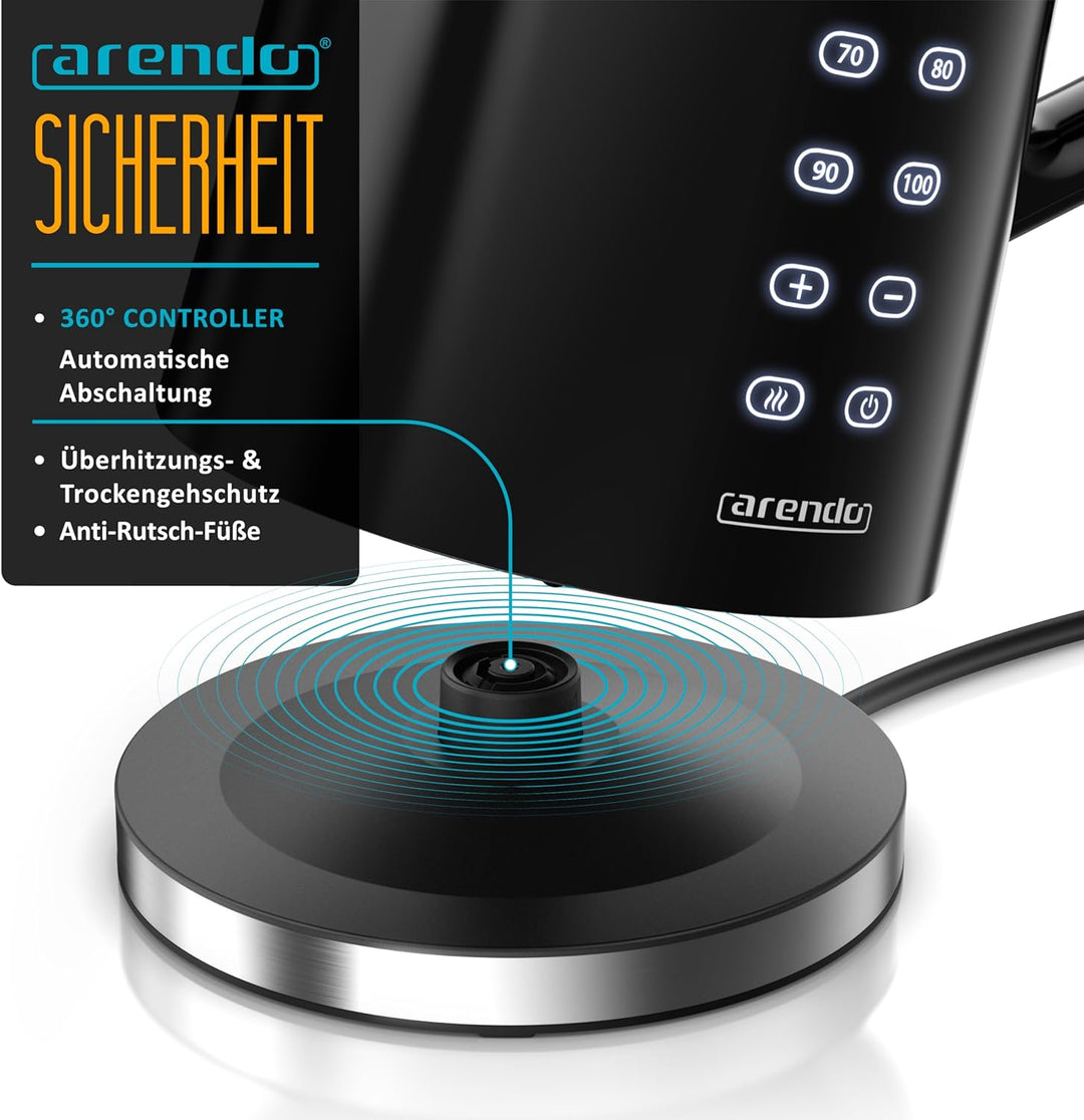 Arendo - digitaler Wasserkocher mit Temperatureinstellung - Edelstahl - Doppelwand Design Cool Touch
