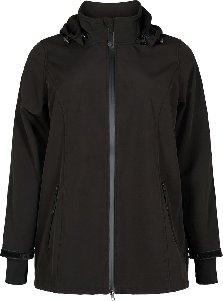 Zizzi Damen Grosse Grössen Softshell Jacke Kurz Kapuze Gr 58-60 Schwarz, 58-60 Schwarz