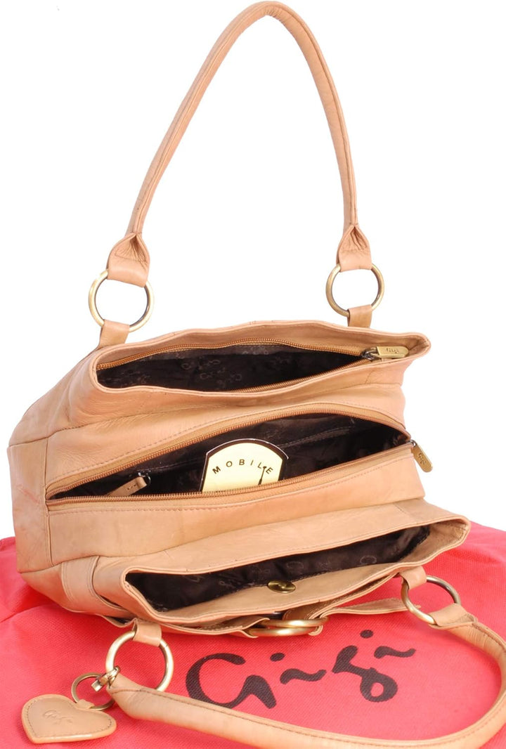 Gigi - Damen Leder Henkeltasche - Handtasche Klein/Mittelgross - mit Herz Schlüsselring - Othello 44