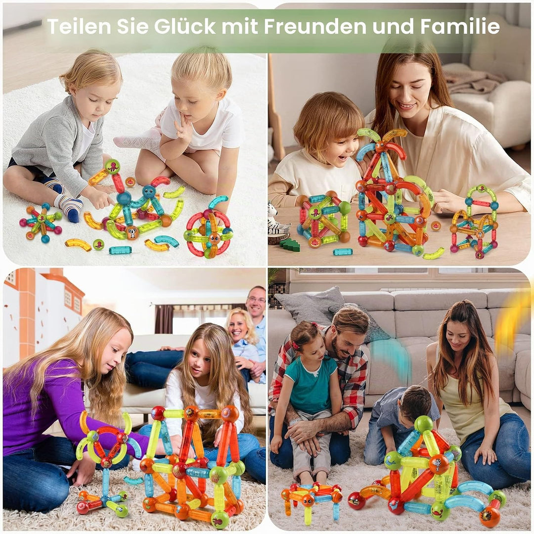 Jvchengxi Magnetische Bausteine Magnet Spielzeug Set, MINT Montessori Konstruktion Pädagogisches 3D