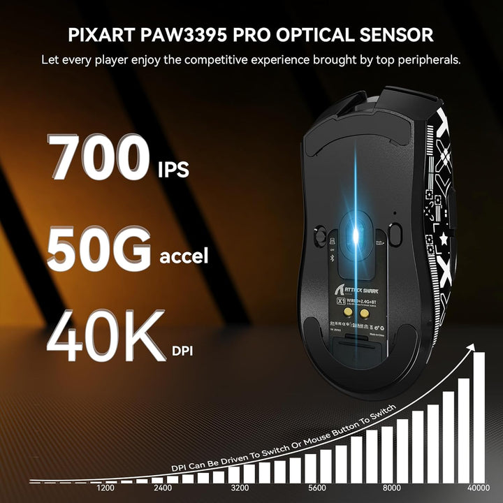 MAMBASNAKE x Attack Shark X1 Gaming-Maus mit Ladestation, 49g Ultralight, 40K DPI PAW3395 PRO-Sensor