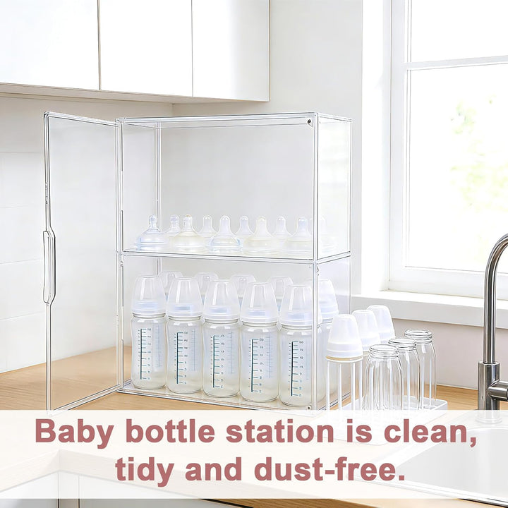 Babyflasche Organizer, 3-Etagen Klar Acryl Lagerung Box mit 2 Entfernbar Trennwände &amp; Magnet Tür Gro