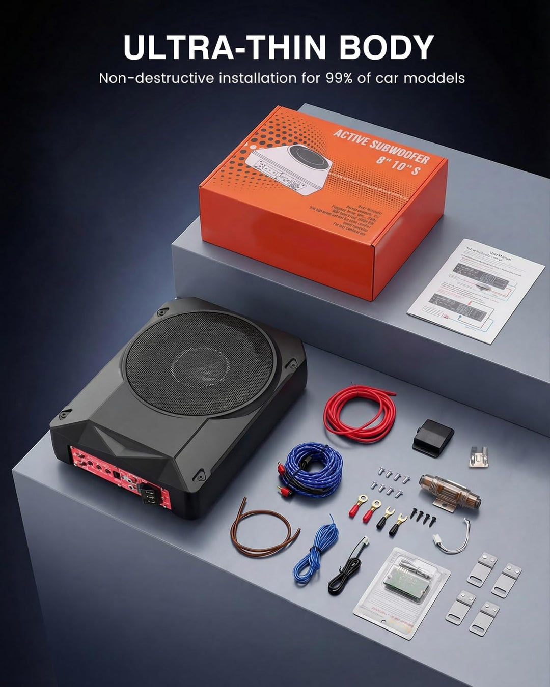 Ultraflacher Auto-Subwoofer, geeignet für Limousinen/LKW, mit integriertem Verstärker, unter den Sit