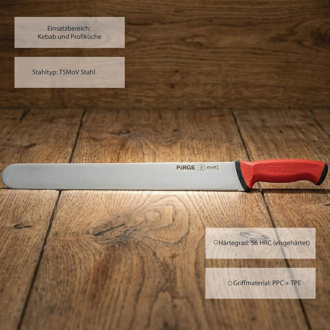 Pirge Duo Dönermesser 50 cm Rot - Aufschnittmesser - Schärfstes Döner Langmesser - Schneidemesser -