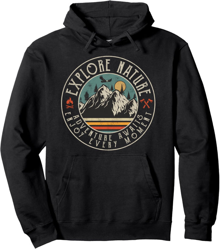 Vintage Retro Style Adventure The Mountains Explore Nature Pullover Hoodie