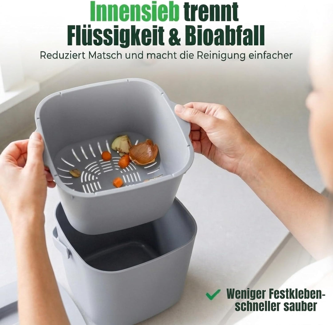 YourCasa Biomülleimer Küche 4L - Komposteimer mit herausnehmbarem Sieb & Deckel - geruchsdicht, spül