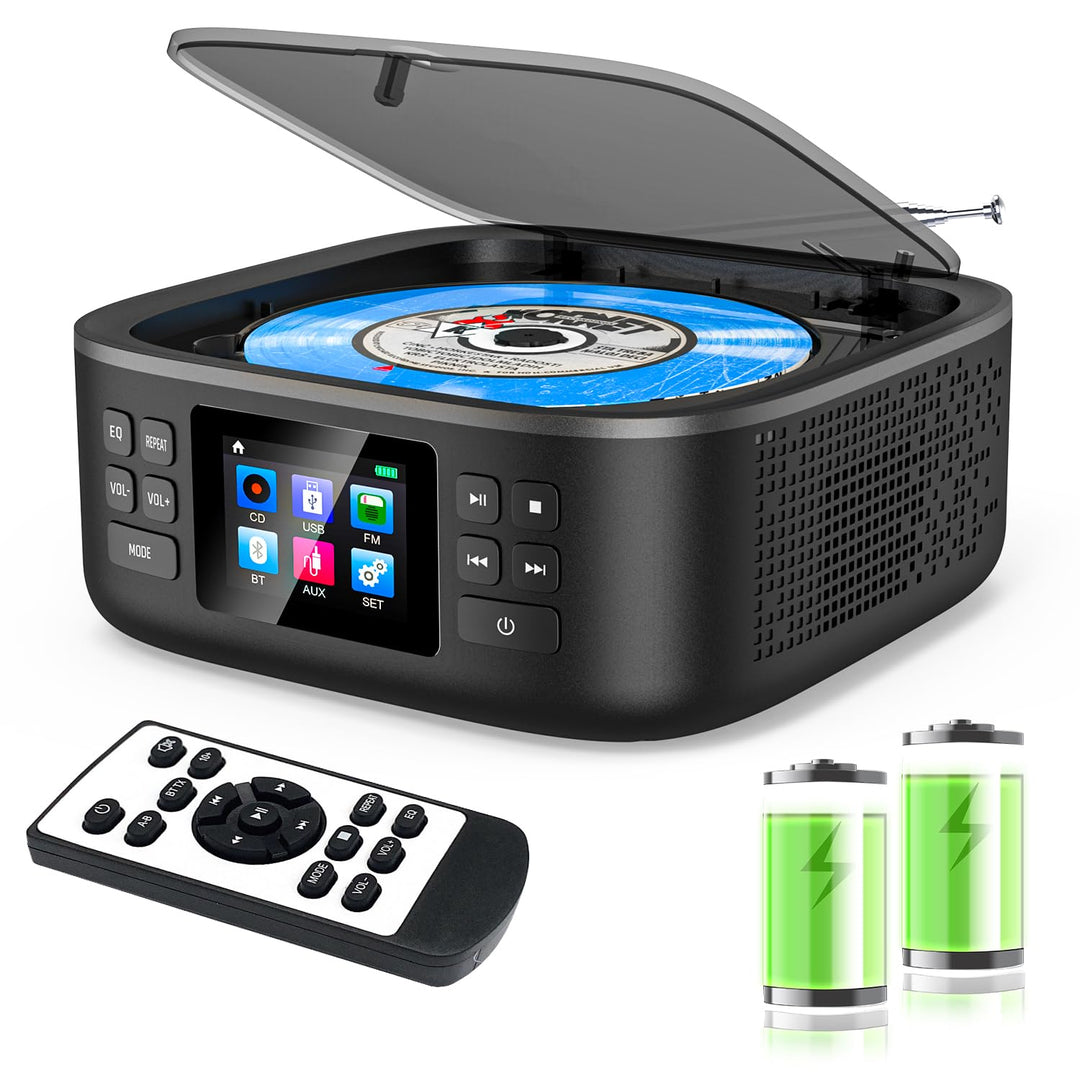 CD Player Tragbar, CCHKFEI Boombox CD Player Bluetooth & Radio FM mit Dual Stereo Lautsprecher LED-B