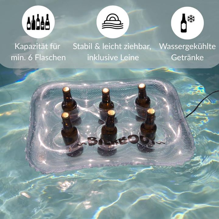 Bierboot schwimmender Getränkekühler – Aufblasbarer Getränkehalter mit 6 Haltern für SUP, Schlauchbo