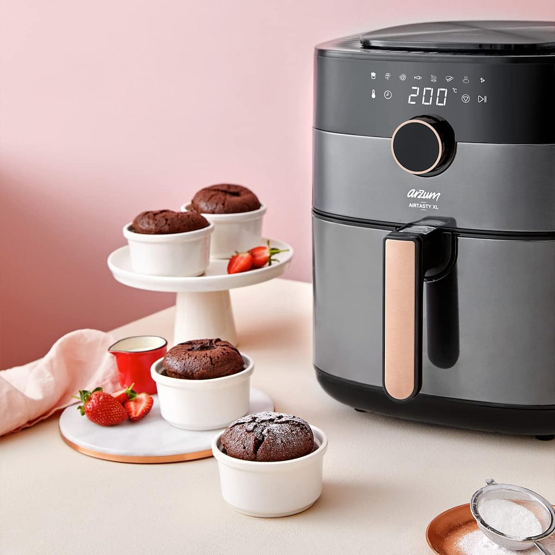 Arzum 6L Heissluftfritteuse Schwarz, 8 voreingestellte Kochprogramme Airfryer ölfreies, gesundes Fri