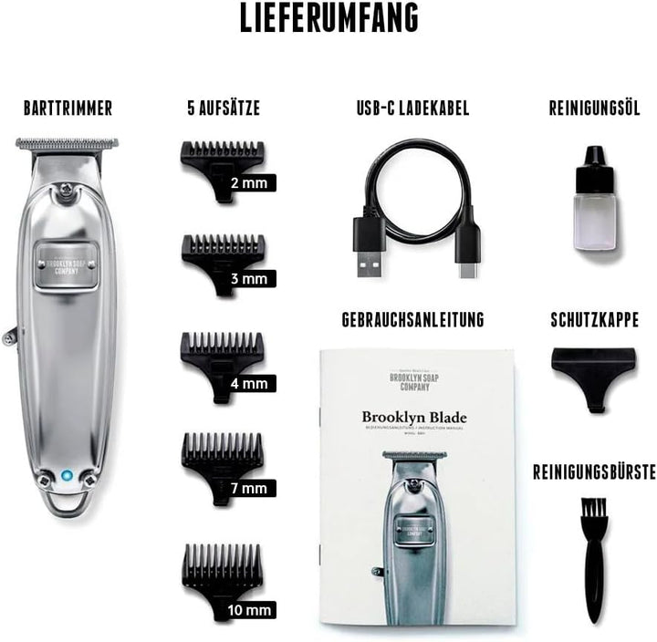 Brooklyn Soap Company - Brooklyn Blade Barttrimmer USB-C - Profi Bartschneider für Herren - Edelstah