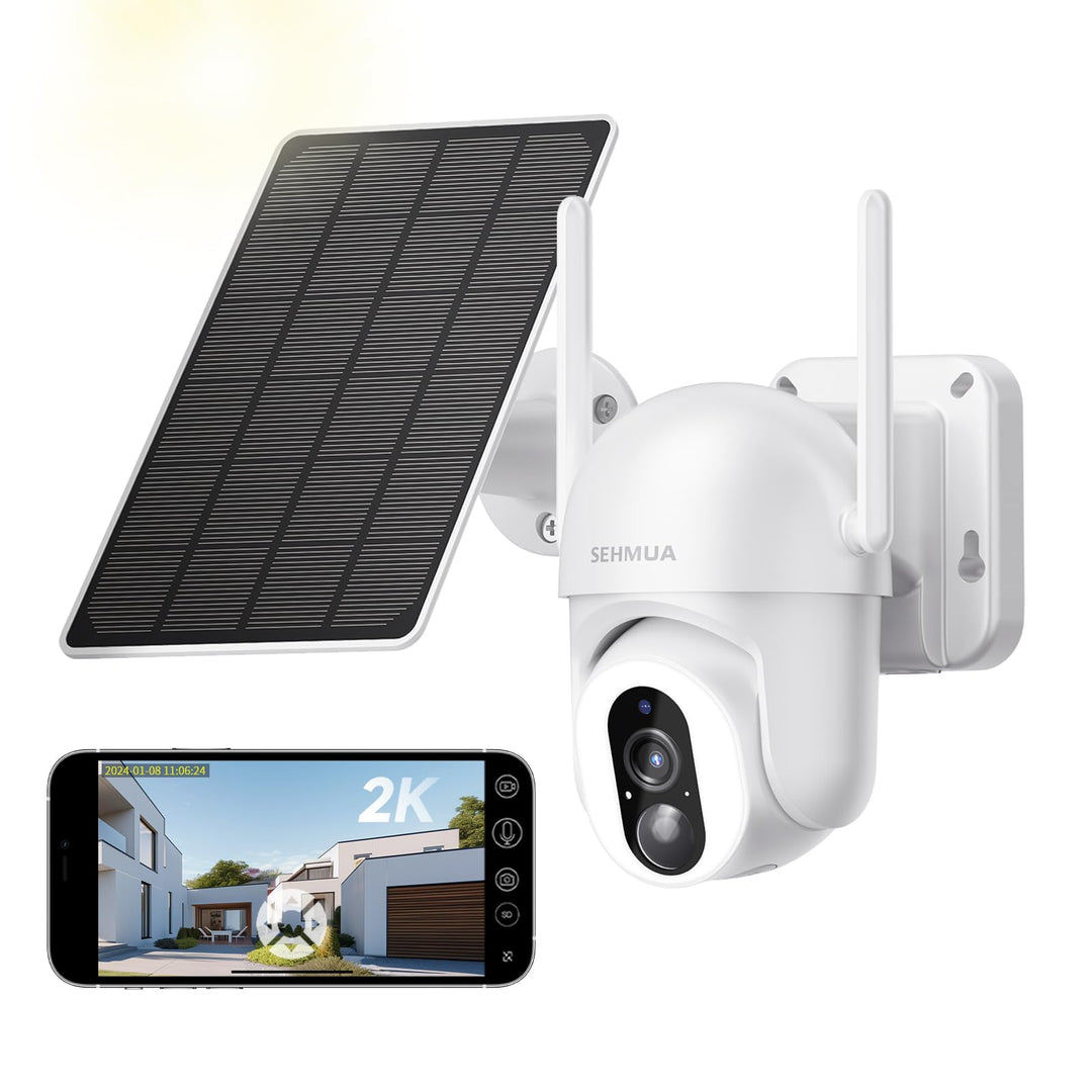 SEHMUA 2K Überwachungskamera Aussen Akku, 360° WLAN Aussenkamera mit Solar, 12 LEDs（500-Lumen） Outdo