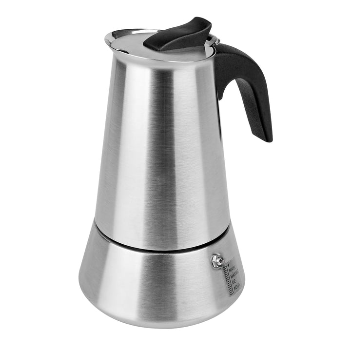 Espressokocher aus Edelstahl, Induktion, 4 Tassen, 200 ml, für alle Herdarten geeignet, Glaskeramik-