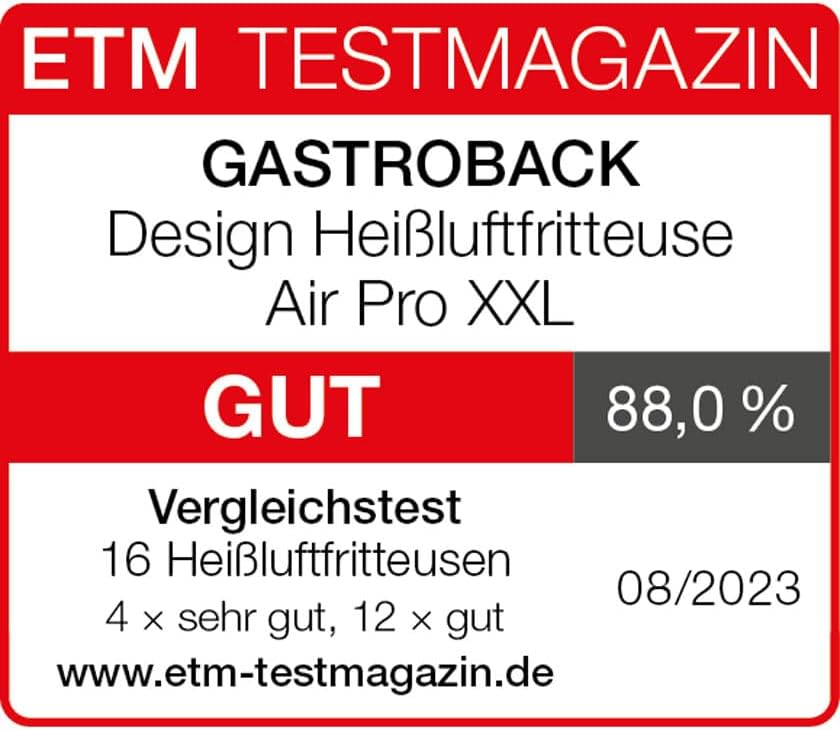 GASTROBACK #42583 Design Heissluftfritteuse Air Pro XXL, Air Fryer mit 6,5 Liter Füllvolumen, 8 vore