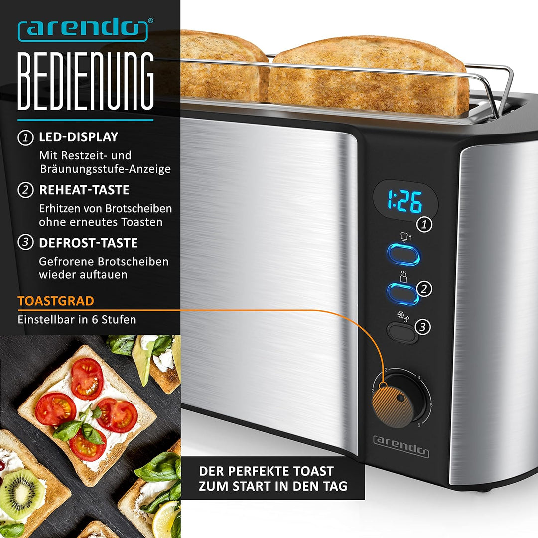 Arendo - SET Toaster FRUKOST mit Eierkocher SIXCOOK Edelstahl Silber, Toaster 2 Scheiben, LED-Displa