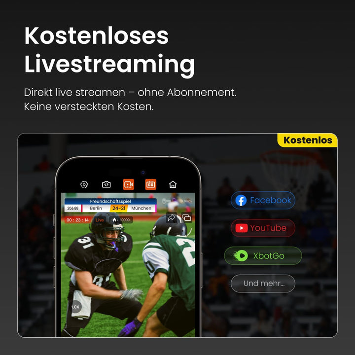 XbotGo Falcon 4K AI Sport Kamera mit Auto Tracking – Fussball & Basketball für Teams, Action Cam mit