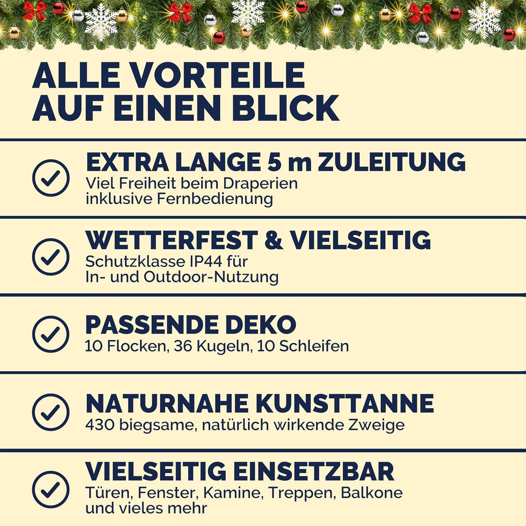 CASARIA® Weihnachtsgirlande Beleuchtet Deko Fernbedienung 2X 5m 80 LED Timer Dimmbar 7 Modi Aussen W