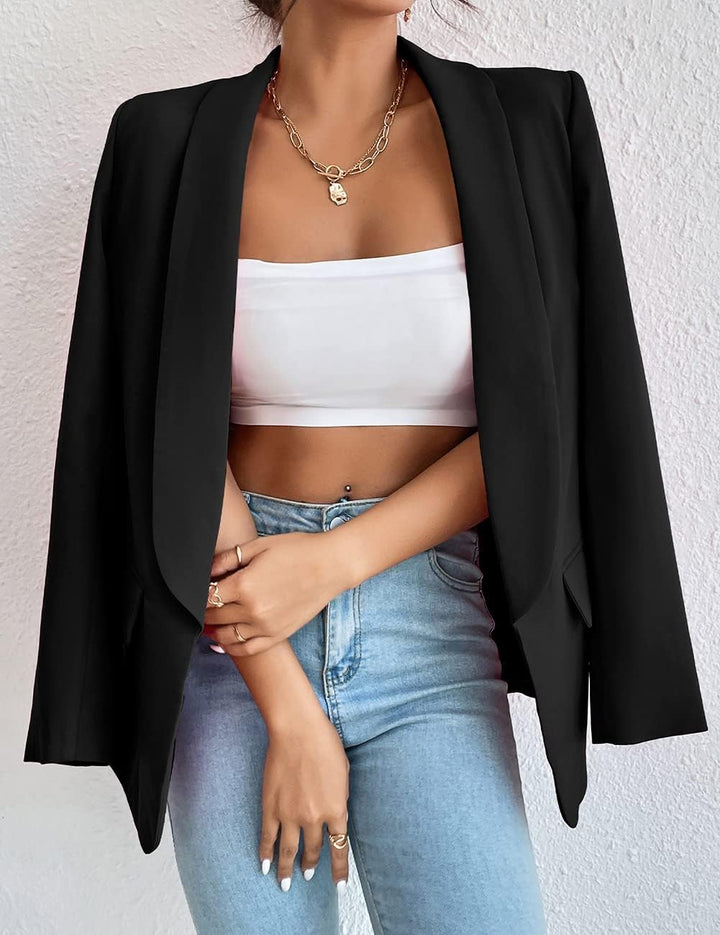 Damen Blazer Langer Casual Open Front Blazer Arbeit Büro Jacken mit Taschen Schwarz XS, Schwarz XS