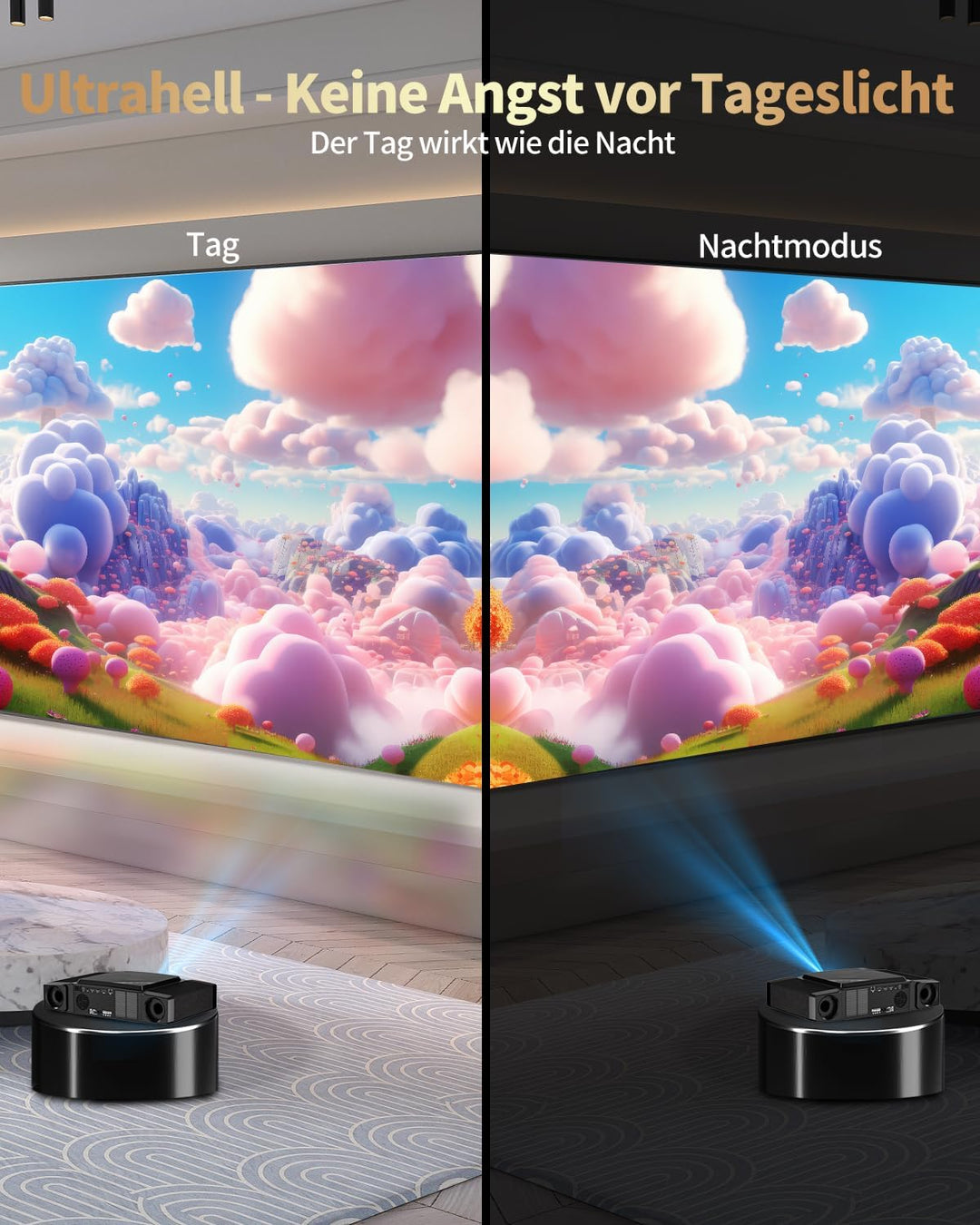 DESS C5 Enterprise GTV 4K Beamer in Schwarz mit eingebauter elektrischer Halterung - 2500 ANSI Lumen