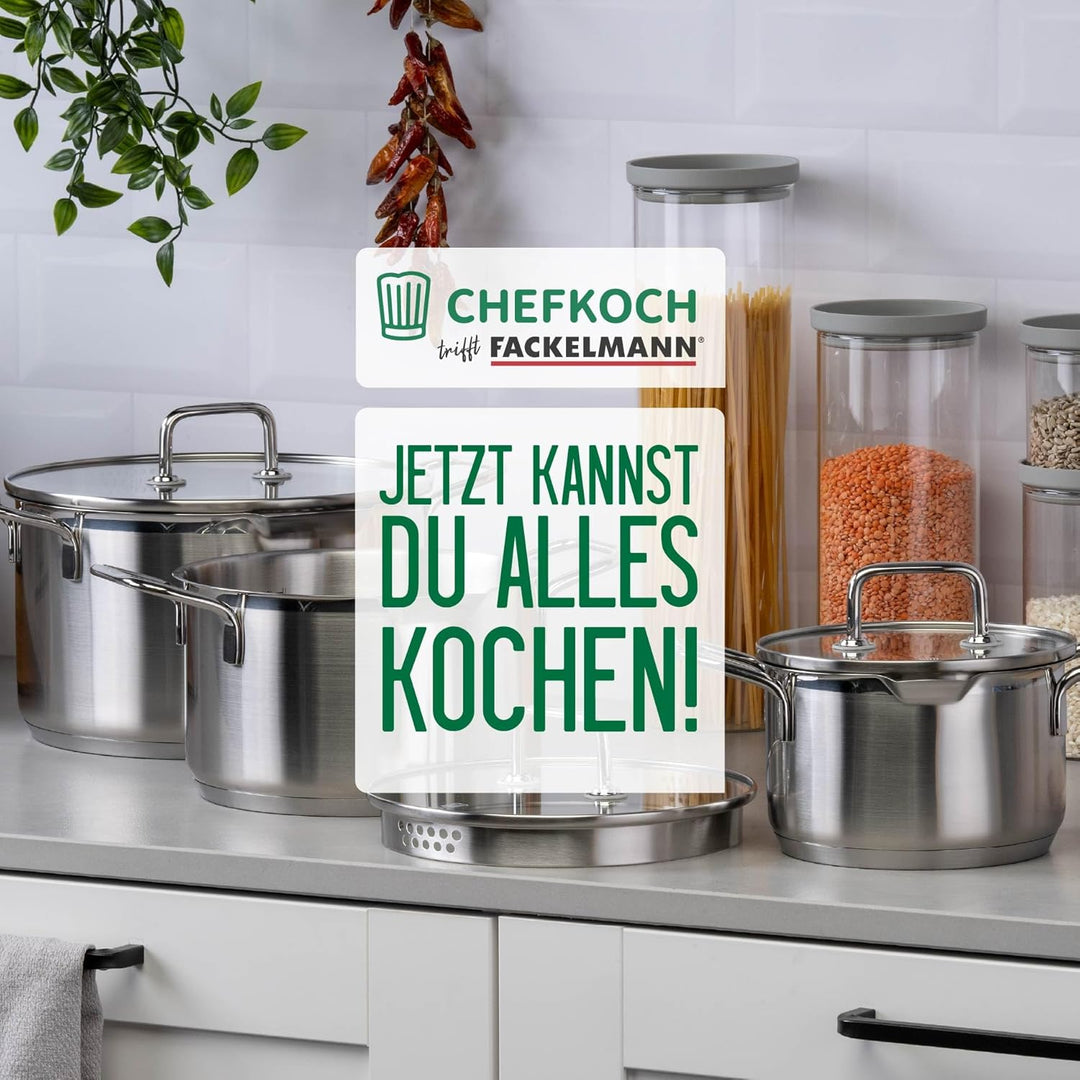 Fackelmann Chefkoch Kochtopf mit Glasdeckel Ø20cm &amp; 3.6L Nürnberg – Aus Premium Edelstahl mit Alumin