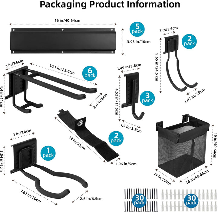 Sinoer Garage Tool Management Wall Rack, Metall-Gartengerätehalter,Garage Wall Management Storage Ra