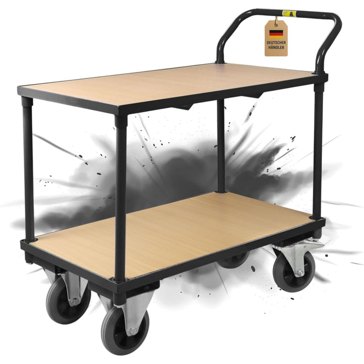 Rollwagen mit 2 Ebenen (400 kg) – Plattformwagen/Rollwagen aus Stahl, Etagenwagen mit Vollgummireife